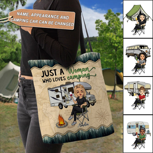 Just A Woman Who Loves Camping Personalized All Over Tote Bag