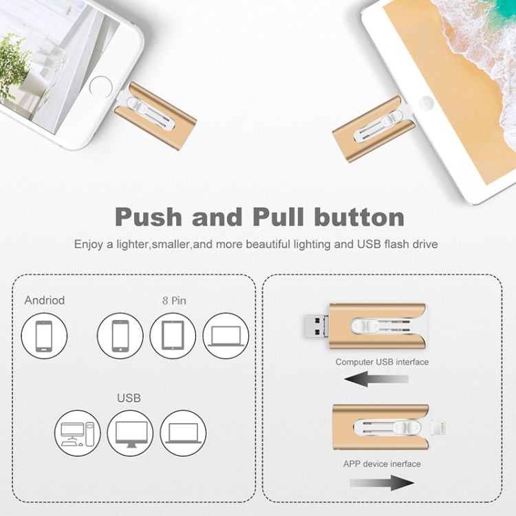 32~256GB Micro USB + 8 Pin + USB 3.0 3 in 1 Mobile Phone Computer U-Disk