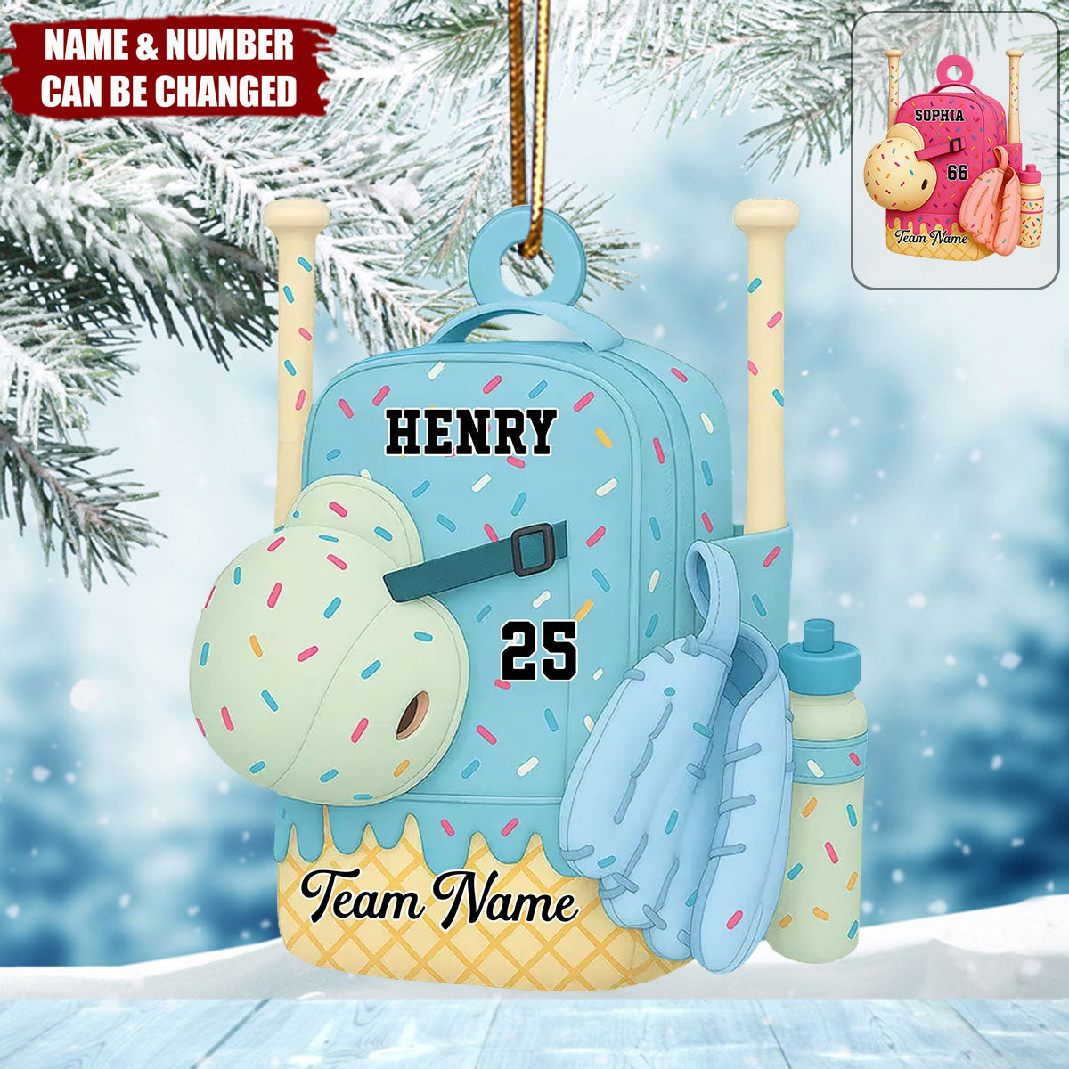 3D Effect Ice Cream Drip Sprinkles Baseball Softball Bag Backpack - Personalized Acrylic Ornament
