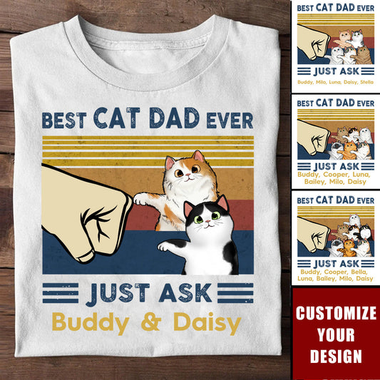 Father's Day 2025 Gift for Cat Dads - Personalized Cat Fist Bump T-Shirt