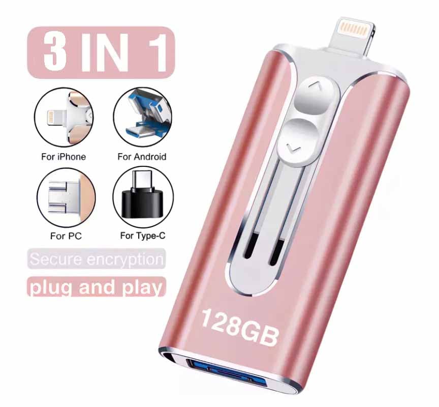 32~256GB Micro USB + 8 Pin + USB 3.0 3 in 1 Mobile Phone Computer U-Disk